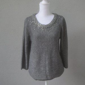 Ruby Rd Sweater Embellished Gray-Green Petite Petitte XL